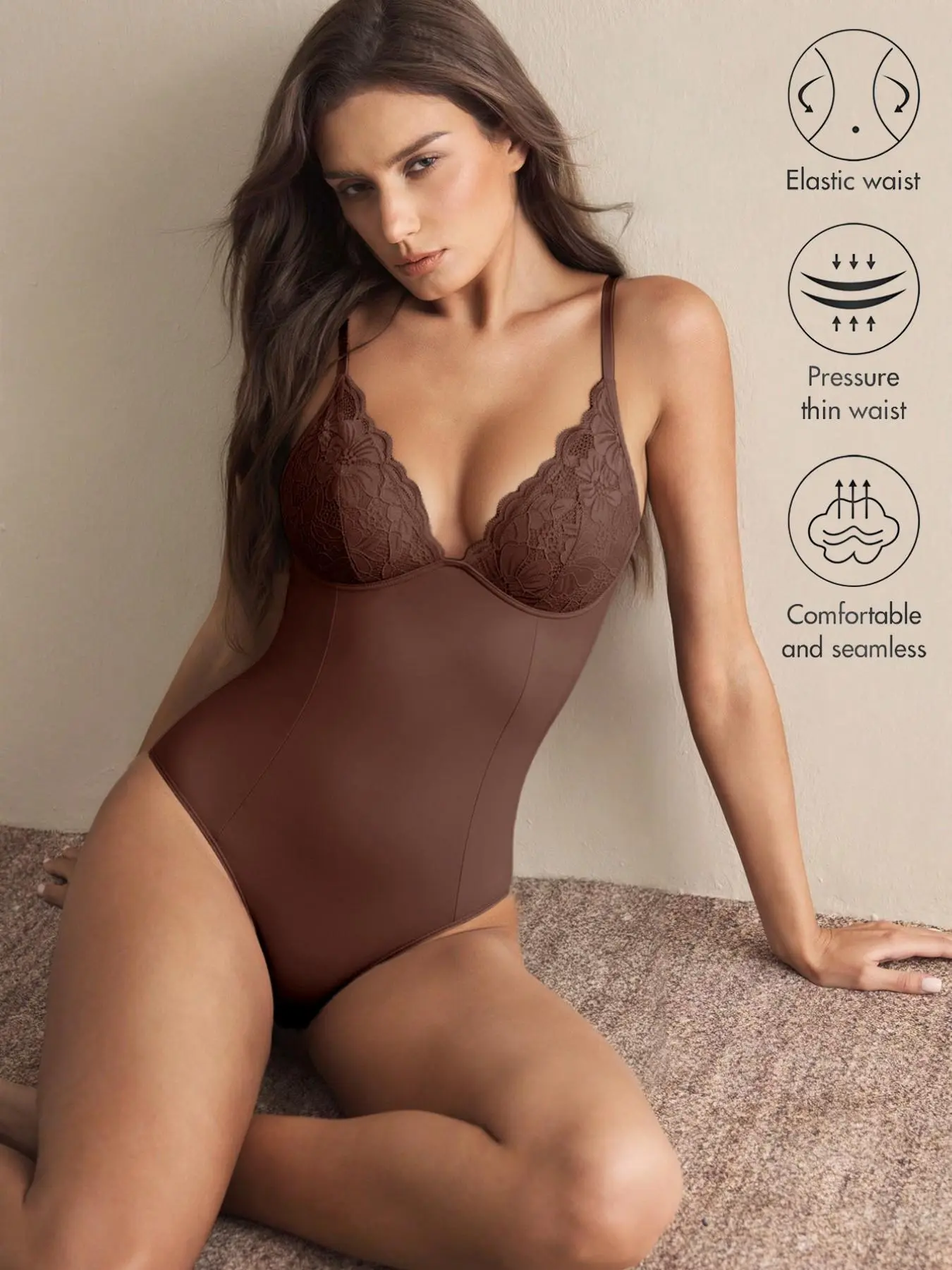 Women's Backless Shapewear Bodysuit, Lace Design, Floral Detail, Comfortable and Stylish Underwear, All-Season Fashion