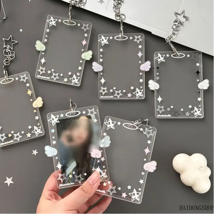 Coquette Kawaii Viral Kpop Stan Colorful Angel Wing Acrylic Photocard Holder For Fans, Rigid Hard ID Card Protector Sleeve, Y2K Cute Collectible Accessory For Concert School Daily Styling