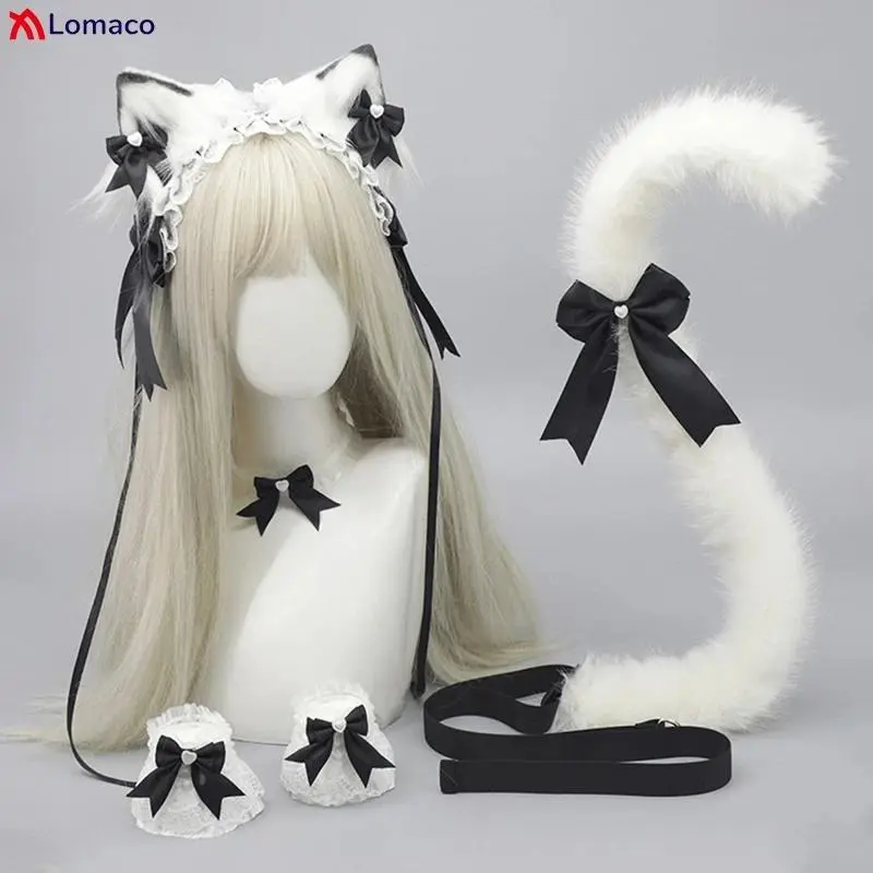 Cat Ear Hairpins Headband Choker Wristband Plush Cat Tail 5 pcs / Set Cute Lolita Girls Anime Party Cosplay Accessories Sets