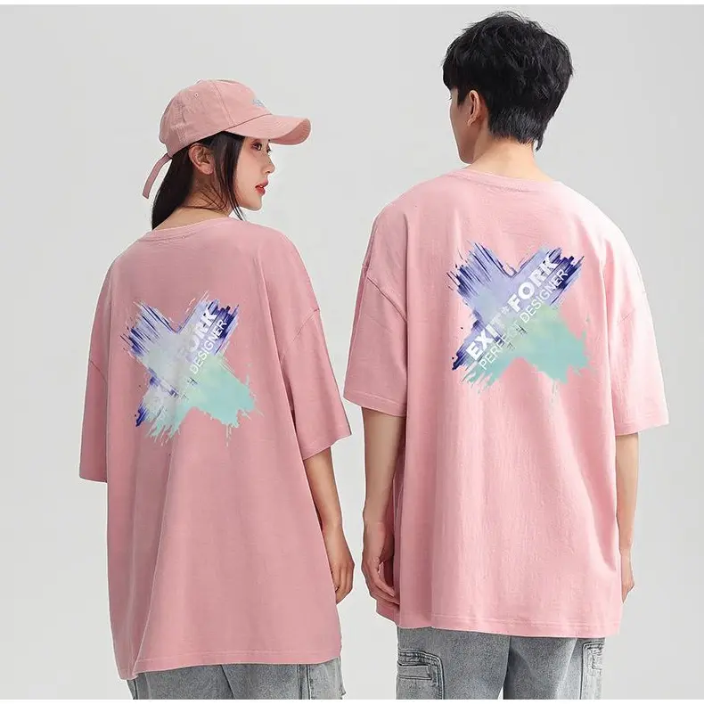 Fashion Cotton O-Neck Custom Printed Love Letter Pattern Oversized Casual Loose Graphic Men and Women Couple T-Shirts