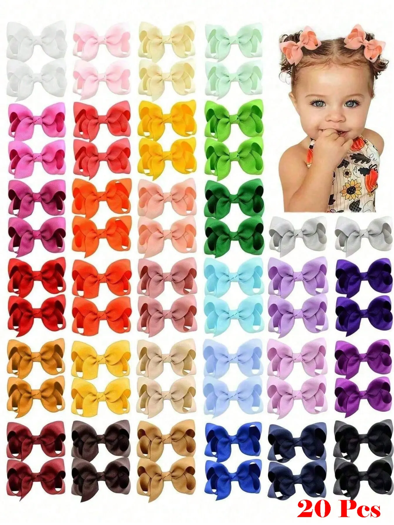 20pcs Cute Bow Hairpins In Random Colors, Grosgrain Ribbon Bow Hairpins, Hair Bows, Suitable For Girls, Toddlers, Children's Daily Wear, Holiday Gifts