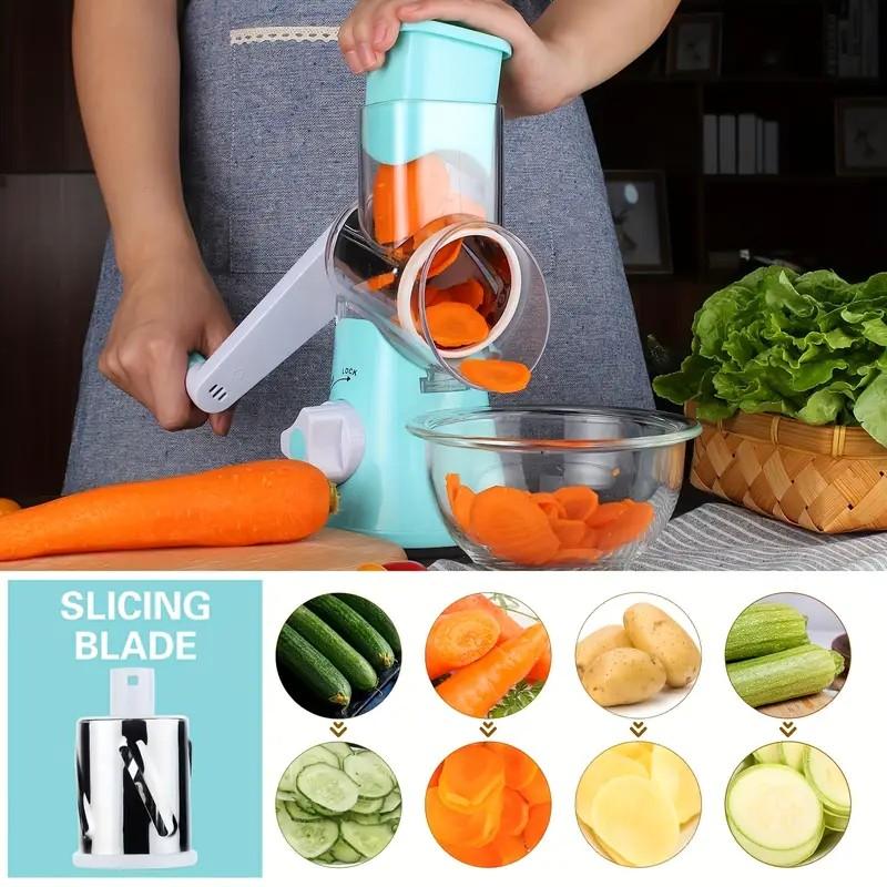 3 in 1 Manual Rotary Cheese & Vegetable Potato Grater, 1 Count Multifunctional Vegetable Chopper with Handle, Kitchen Utensils & Gadgets