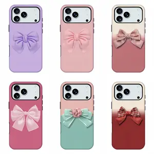 2D Bow Coquette Aesthetic Phone Case, Girly Silk Ribbon Bow Phone Shell, Gradient Pastel Plaid Rose Flower Bow Shockproof Soft Silicone Protective Cover For iPhone 11 12 13 14 15 16 17 Pro Max and Samsung Model, Perfect Lovely Romantic Gift For He,Vintage