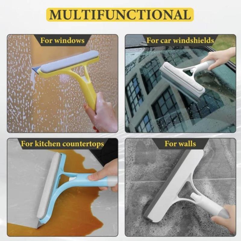 3 in 1 Window Cleaning Scraper, Squeegee and Scrubber with Spray, Multifunctional Household Cleaning Tool, Car Windshield Cleaner, Lightweight Silicone Microfiber Wipe, Versatile Cleaning Tool