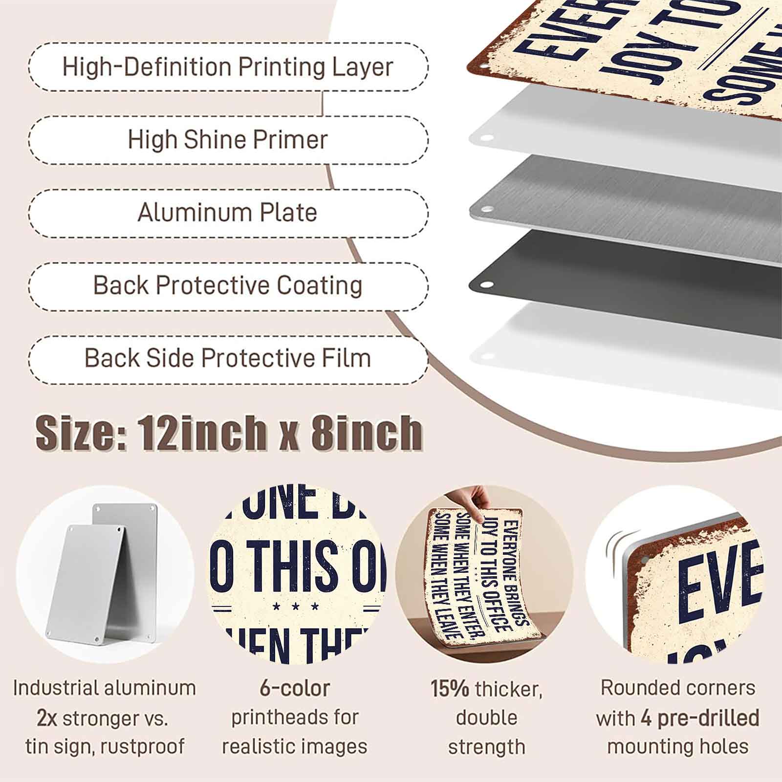 Everyone Brings Joy To This Office 12x8 Inch Aluminum Metal Sign - Funny Sarcastic Office Wall Decor for Workspace, Cubicle, Break Room - Retro Rustic Tin Sign Gift for Coworkers & Humor Lovers