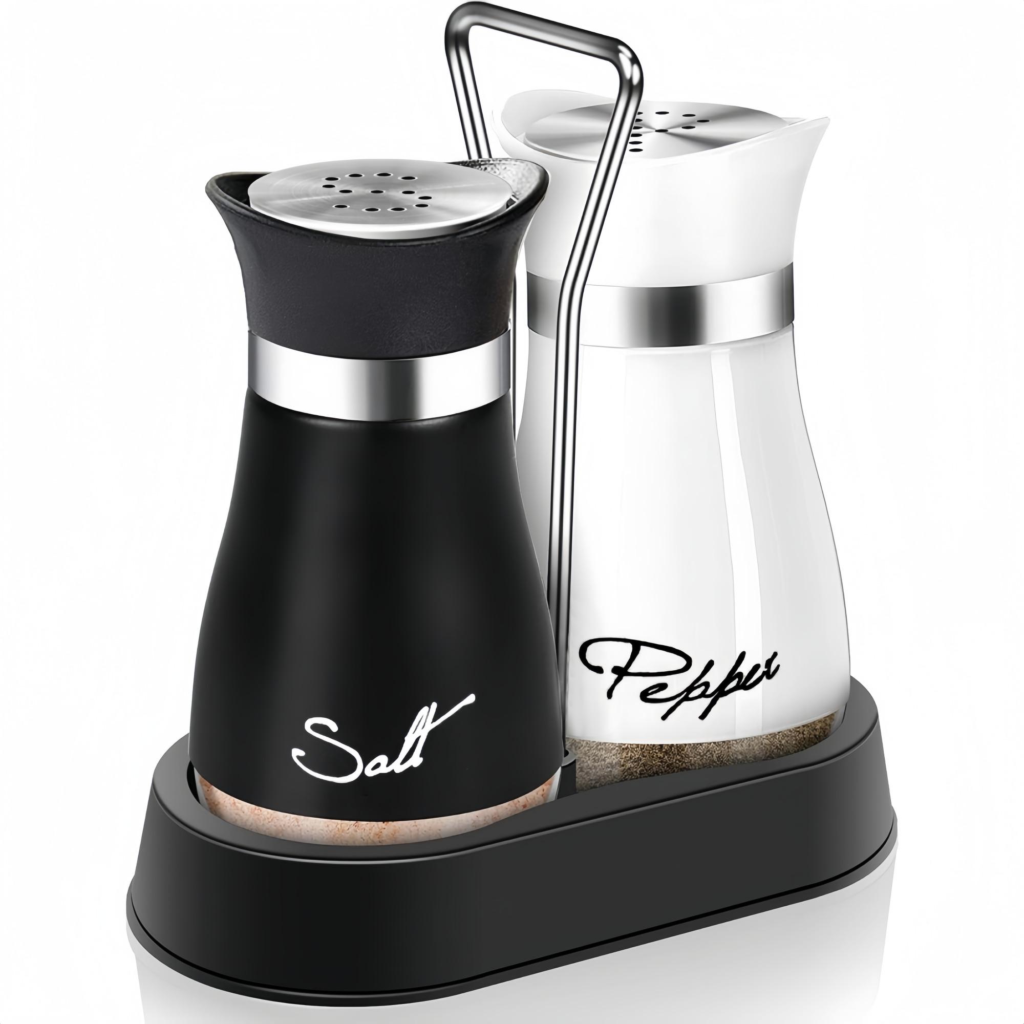 Salt and Pepper Shaker Set, 2 Counts/set Stainless Steel Salt and Pepper Container with Stand, Seasoning Utensils for Home Kitchen, Dining Table, Camping, Barbecue