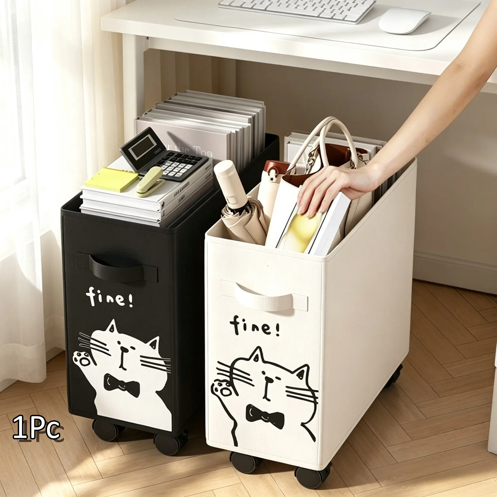 Under Desk Utility Cart, Mobile Rolling Cart, Multipurpose Organizer, Oxford Cloth, Storage Basket with Caster Wheels