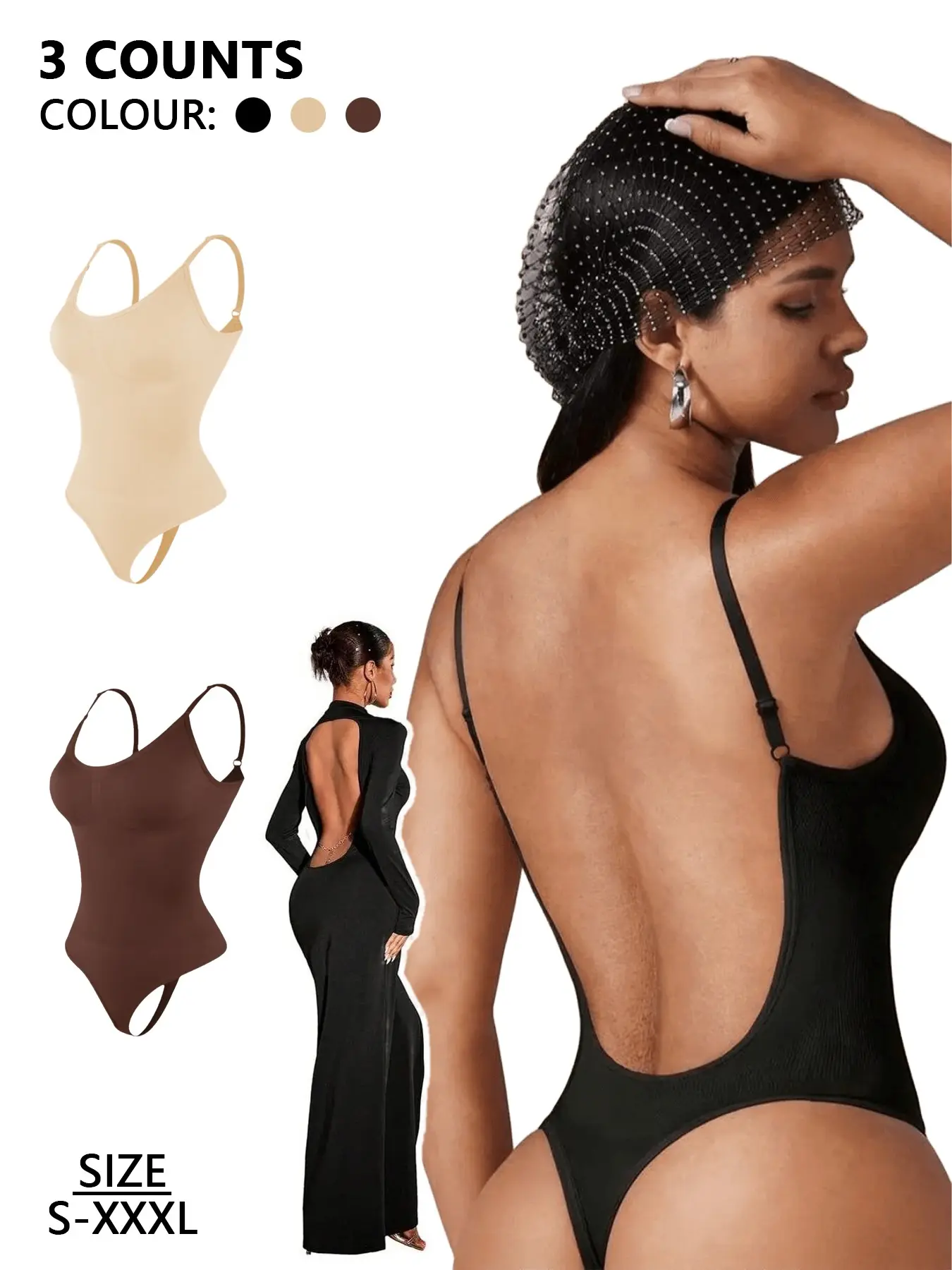 Seamless Backless Bodysuit, Push-Up & Tummy Control, Adjustable Straps and Thong Design, Comfortable Sexy Women's Shapewear, Shaping Perfect Waistline & Curves, Perfect Underwear for Weddings, Halloween, Christmas Parties Events