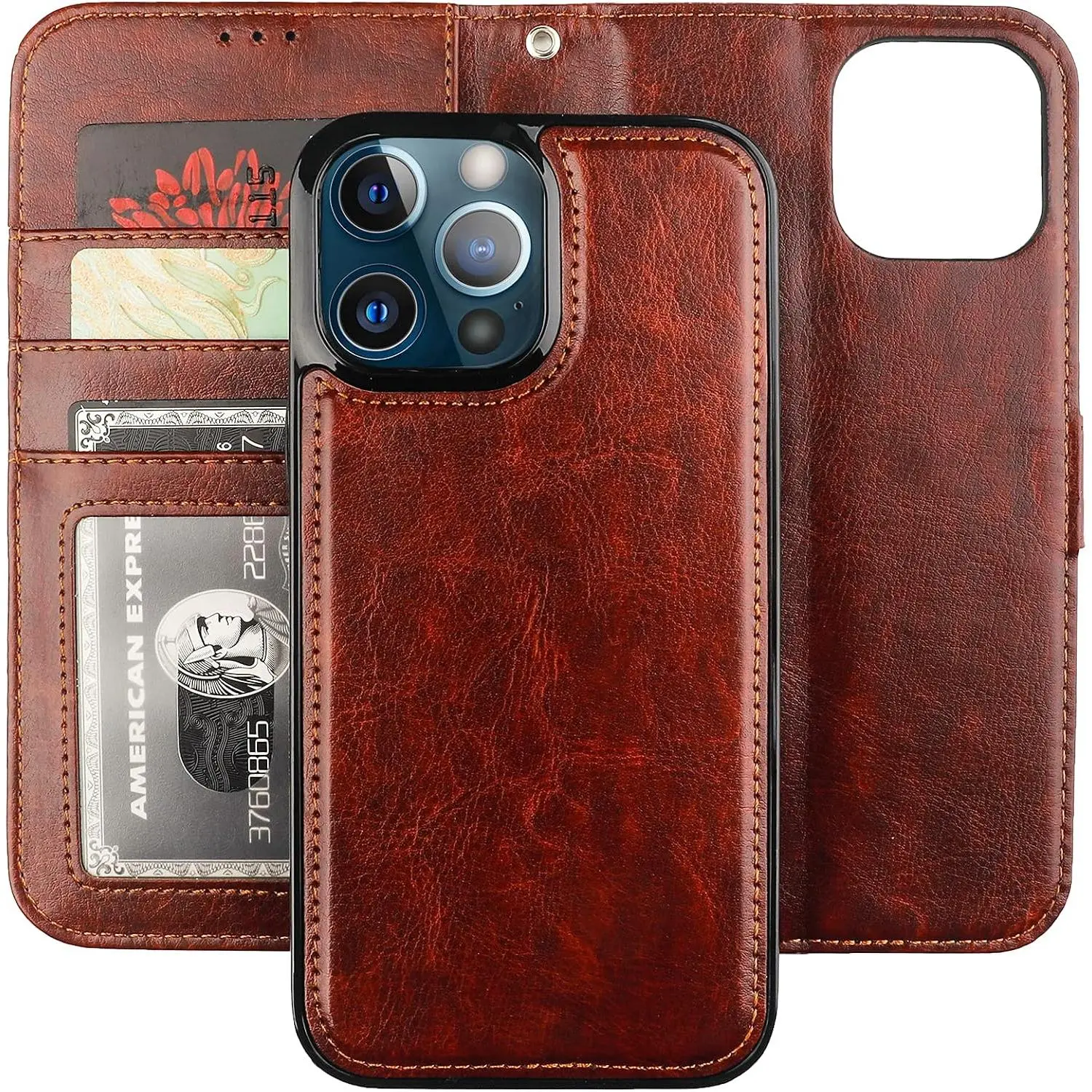 Detachable Wallet Case for  13 Pro Max RFID Blocking Card Slots Holder  PU Leather  Kickstand Shockproof Wrist Strap Removable Flip Protective Cover 5G 6.7 inch (Brown)