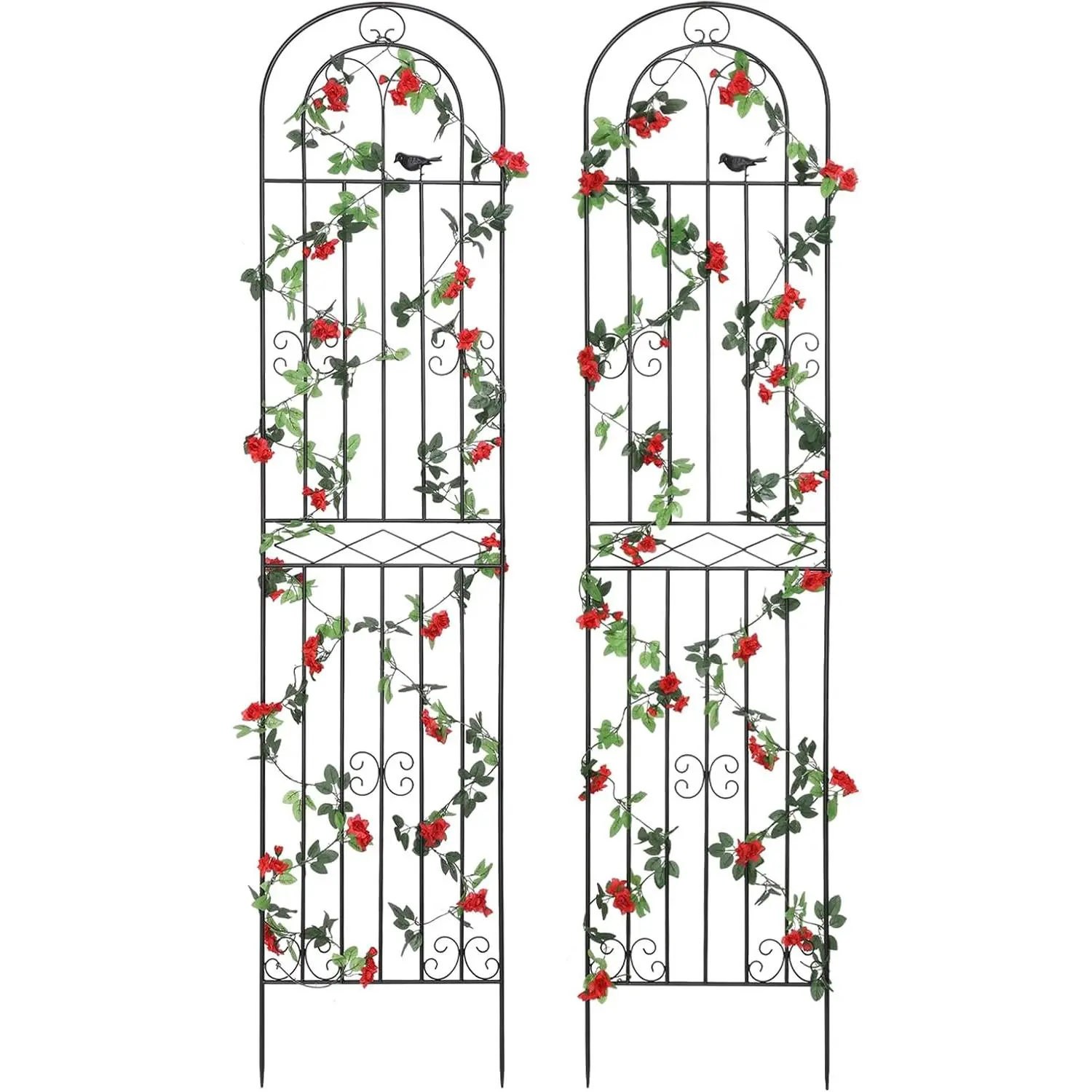 2 Pack 86.7" H x 19.7" W Metal Garden Trellis with Black Coating, Wire Lattice Grid Panel for Climbing Plants Outdoor Roses Vine Cucumbers Vegetables Flower Support (86.7" H, 2 Pack)