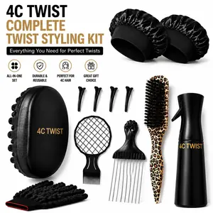 4C TWIST Complete Twist Hair Styling Kit – Professional Curl Sponge Set with Spray Bottle, Hair Pick, Twist Comb, Detangling Brush, Satin Bonnets & Hair Accessories for 4C Natural Hair, Coils, Twists & Locs