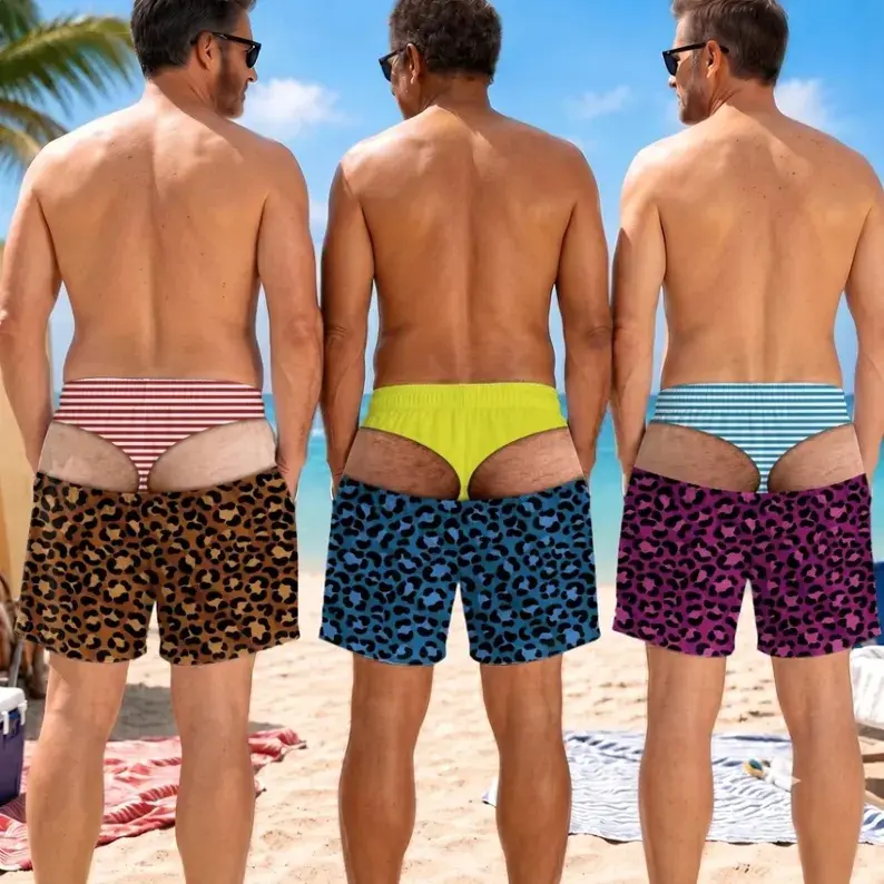 Funny 3D Fake‑Back Print Swim Shorts, Custom Skin Tone, Underwear & Short Pattern, Hilarious Prank Board Shorts For Men #   TikTokMadeMeBuyIt #   TikTokShop # Funny Shorts #   BeachShorts # NoveltyShorts