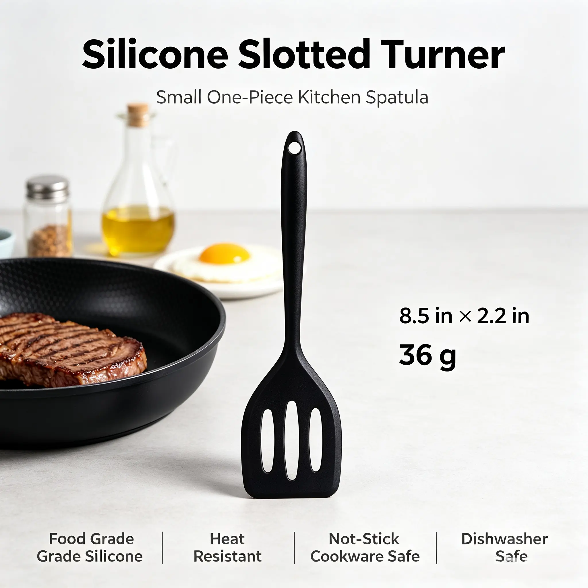 Silicone Fry Pan Spatula with Flexible Edge and Slots, Ideal for Eggs, Steak, Pancakes, Durable and Non-Stick Friendly Cooking Tool, Kitchen Cooking Utensils