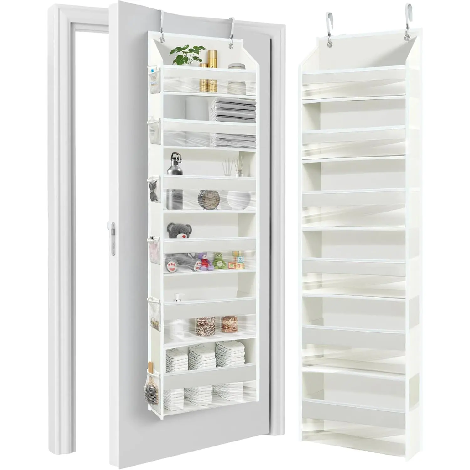 6 Tiers Over The Door Organizer Hanging - 100D EXTRA THICK & 50lbs HUGE CAPACITY, 12 Side Mesh Pockets Over The Door Shoe Organizer, Hanging Closet Organizer (Ivory, 1pc)