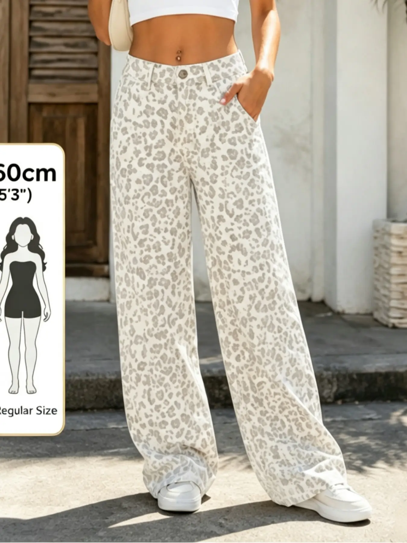 Women's Casual High Waist Leopard Print Straight-Leg Jeans, Comfortable Denim Jeans for Daily Wear, Fashionable and Stylish