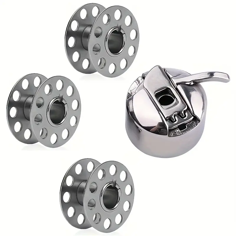 Stainless Steel Bobbin Case, Sewing Machine Bobbin Box with 3 Bobbins, for Vintage Treadle Sewing Machine, Home Sewing Repair Storage Organizer, Sewing Accessories