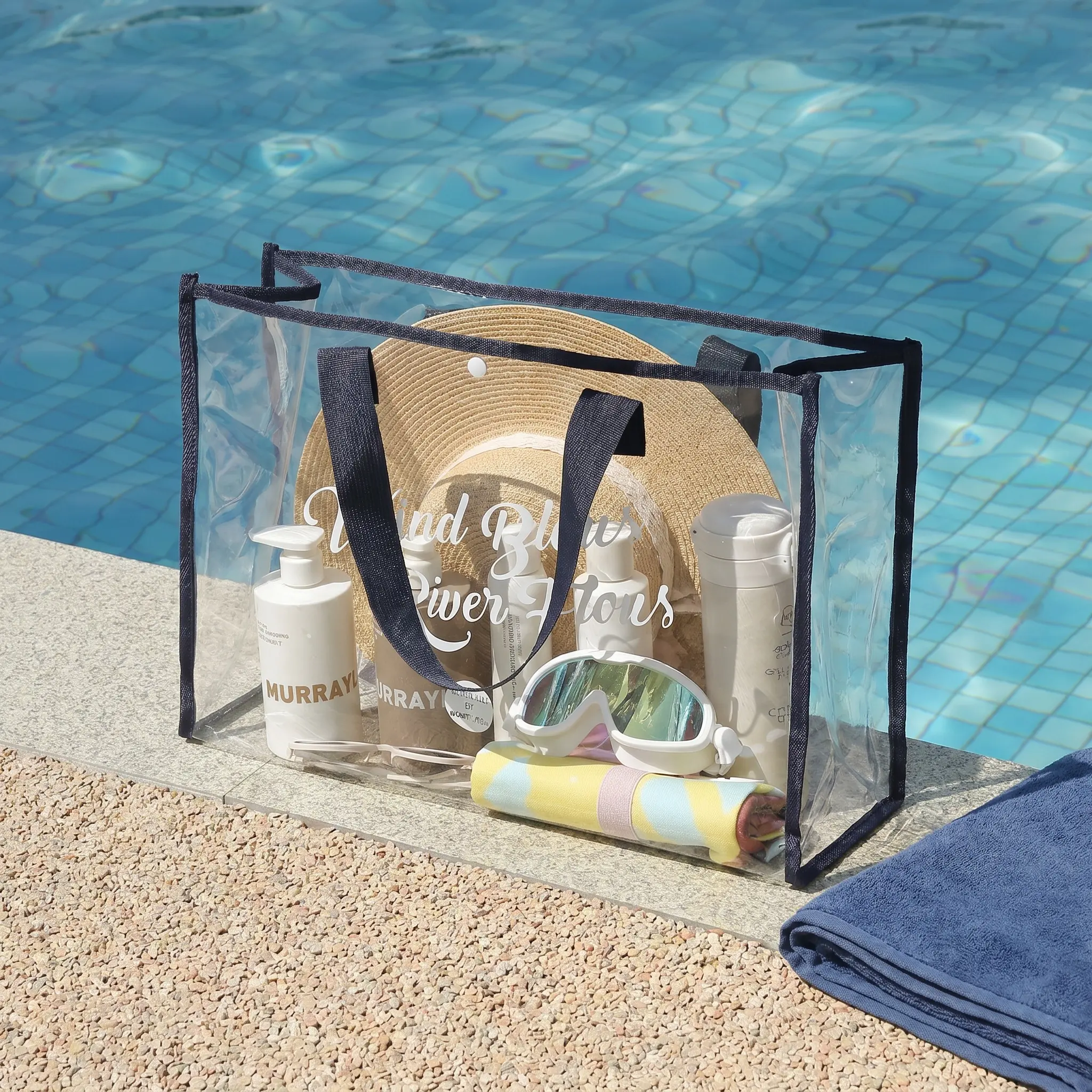 Travel Ready Waterproof Swim Bag Clear Cosmetic Pouch Hand Carry Multipurpose Beach Tote For Toiletries Makeup Clothes Storage