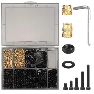 630 count M3 Threaded Insert  Kit - Heat Set Inserts, Hex Nuts, Washers, Socket  Cap Screws - M3 Fasteners for  Printing, Compatible with PLA/ABS, Organized in Plastic Box, 100 Count 5.7×4.6Mm Heat-Set Inserts, 150 Count Black Nylon Washers