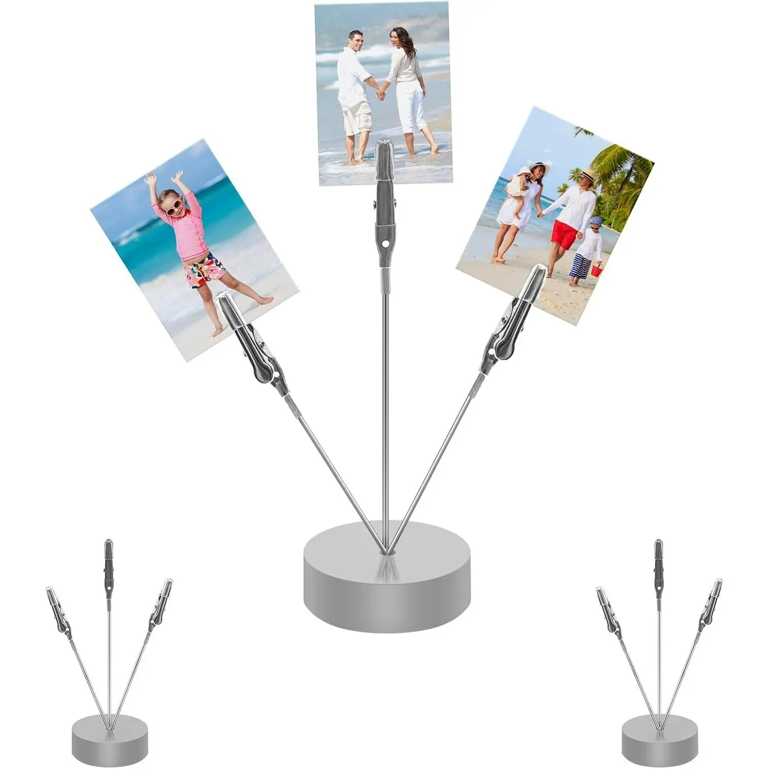 3 Pack 3-Branch Desktop Photo Tree Holder Clip Round Base Silver Gift Card Holder with Clips, Memo and Picture Display Clip Holder Stand for Wedding Party Photo Clip Holder Table Numbers