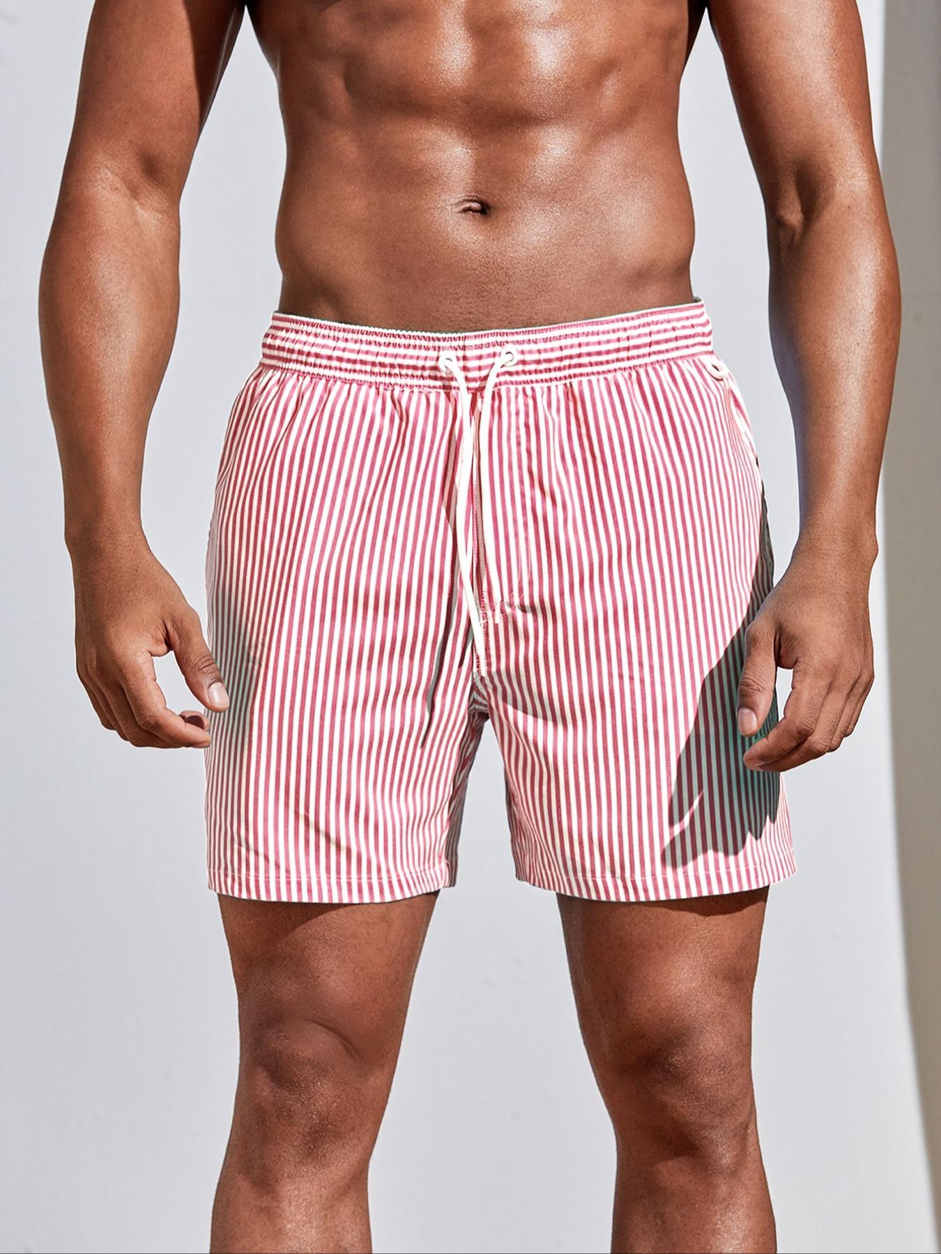 Men's Regular Fit Striped Print Shorts, Casual Comfy Breathable Shorts for Summer, Men's Bottoms for Beach Vacation, Men's Shorts,Men's loose-fitting swimming trunks, quick-dry swimming trunks