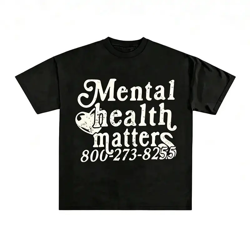 Unisex "Mental Health Matters" T-Shirt Vintage Distressed Design Mental Health Crisis Hotline 800-273-8255 Graphic Tee Casual Oversized Crew Neck Top Retro Streetwear For Mental Health Advocates & Self Care Lovers