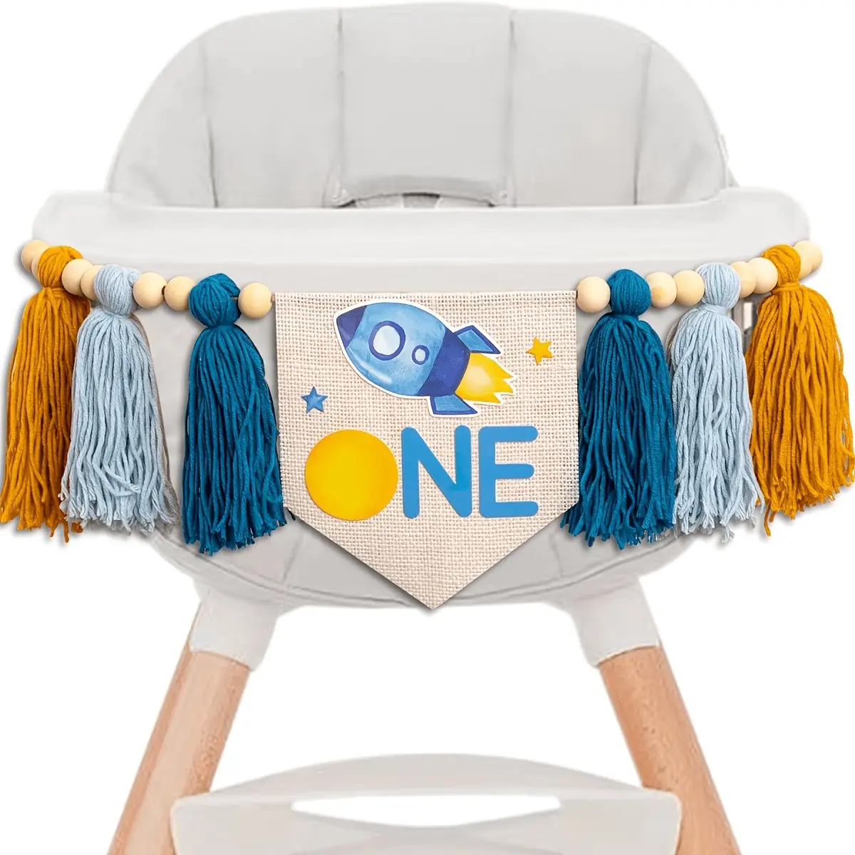 Space Theme High Chair Banner Set, Birthday Party Decoration, One Year Old Space Ship Logo, Surround Sun Design, Outer Space Banner