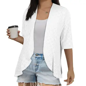 Women's Plus Size Cardigan Short Sleeve Mesh Knit Ruffle Kimono Shirt 2026 Spring Clothing