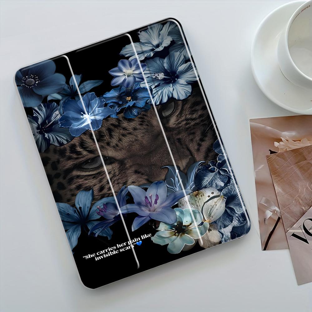 A Tri-Fold Protective Case with a Blue Cat Pattern And a Slot for a Pencil, Compatible with for Ipad Models 11/10/9/8/7/6/5, for Ipad Air 7/6/5/4/2/1, for Ipad Pro 2024/2020/7/6/5/4/3, for Ipad Mini 7/6, Mini 5/4