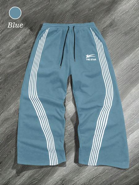 Men's Side-Stripe Drawstring Waist Sweatpants, Casual Regular Fit Pocket Straight-Leg Pants for Fall & Winter, Men's Trousers for Daily Wear