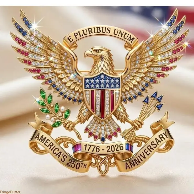 1776-2026 USA 250th Anniversary Commemorative Polished Metal Brooch Badge - Compact Double-Headed Eagle Patriotic Lapel Pin for Veterans, Collectibles, Long-Lasting National Parade Decor