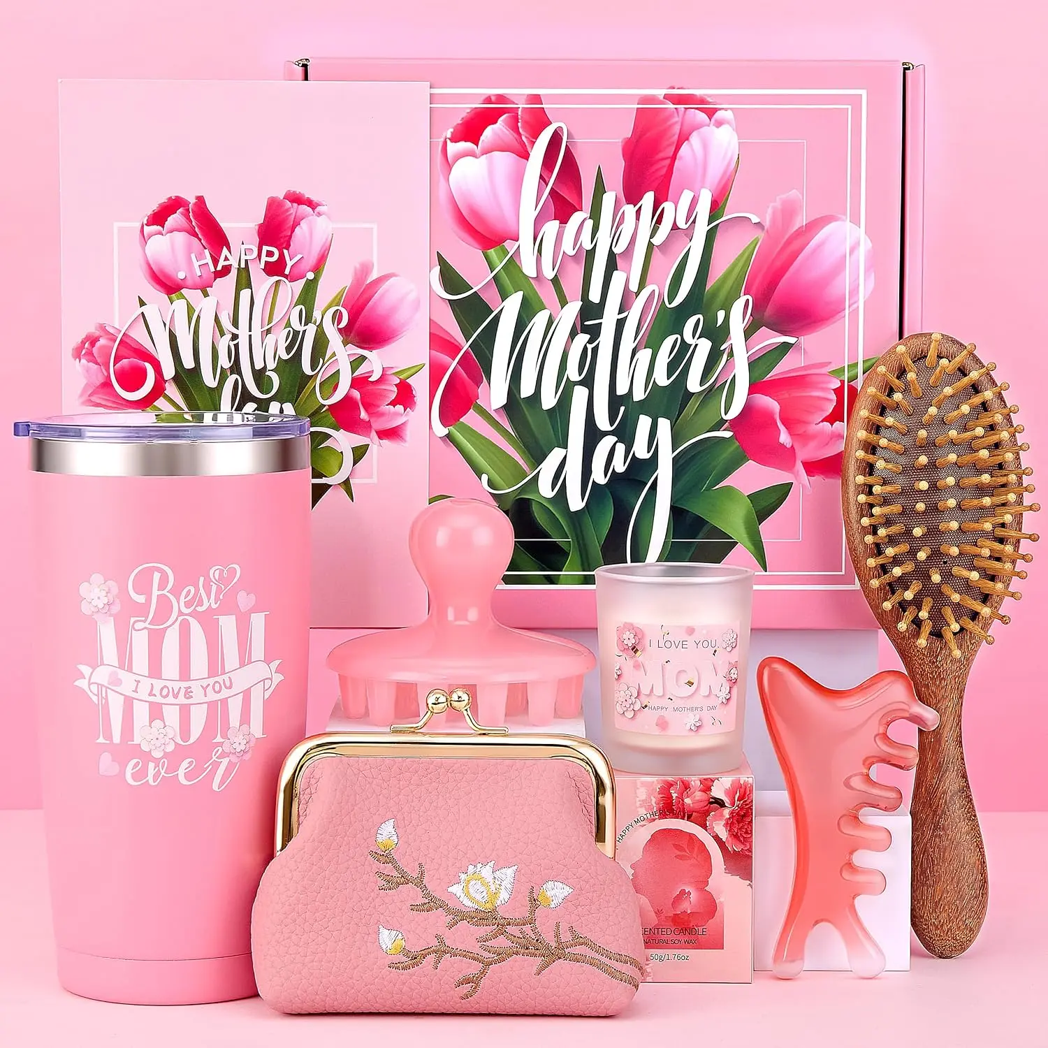 Gifts Box for Mom,Mothers Day Gift,Gift Basket for Mama Mother in Law,Birthday Presents from Daughter Son,Best Mom Ever Set Unique Thank You Gifts With Massage Comb,Tumbler,Coin Purse,Scented Candle