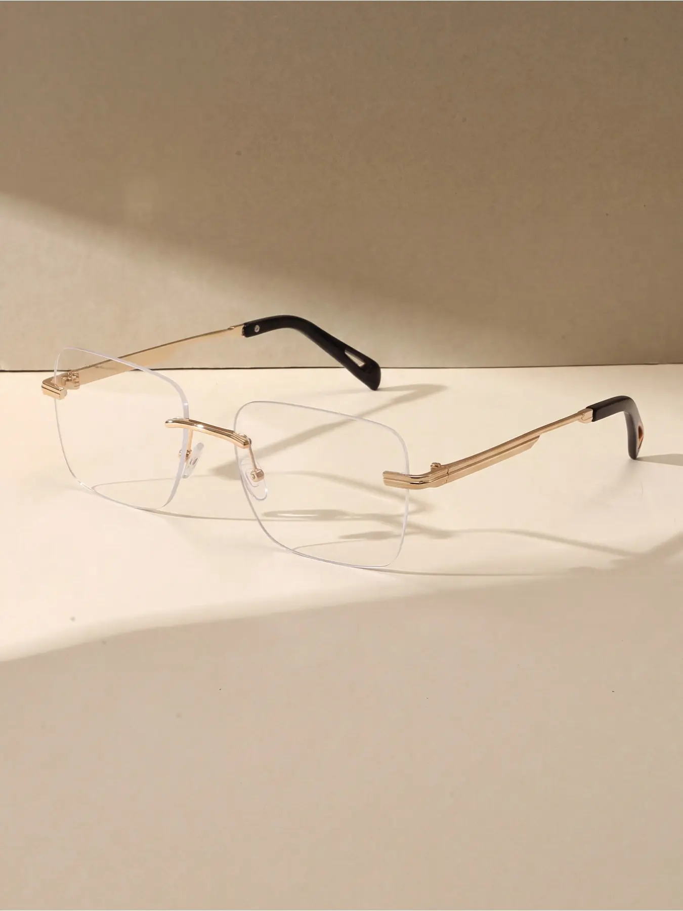 1 pair of men's and women's metal rimless square transparent glasses, suitable for computer, gaming, TV, smartphone, clear lenses protect eyes.