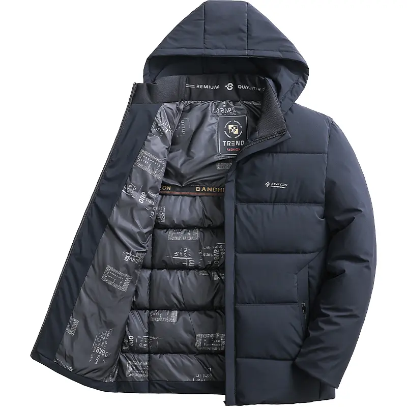 Men's Detachable Hood Puffer Jacket Thick Fill Cotton Windproof Thermal Winter Coat
