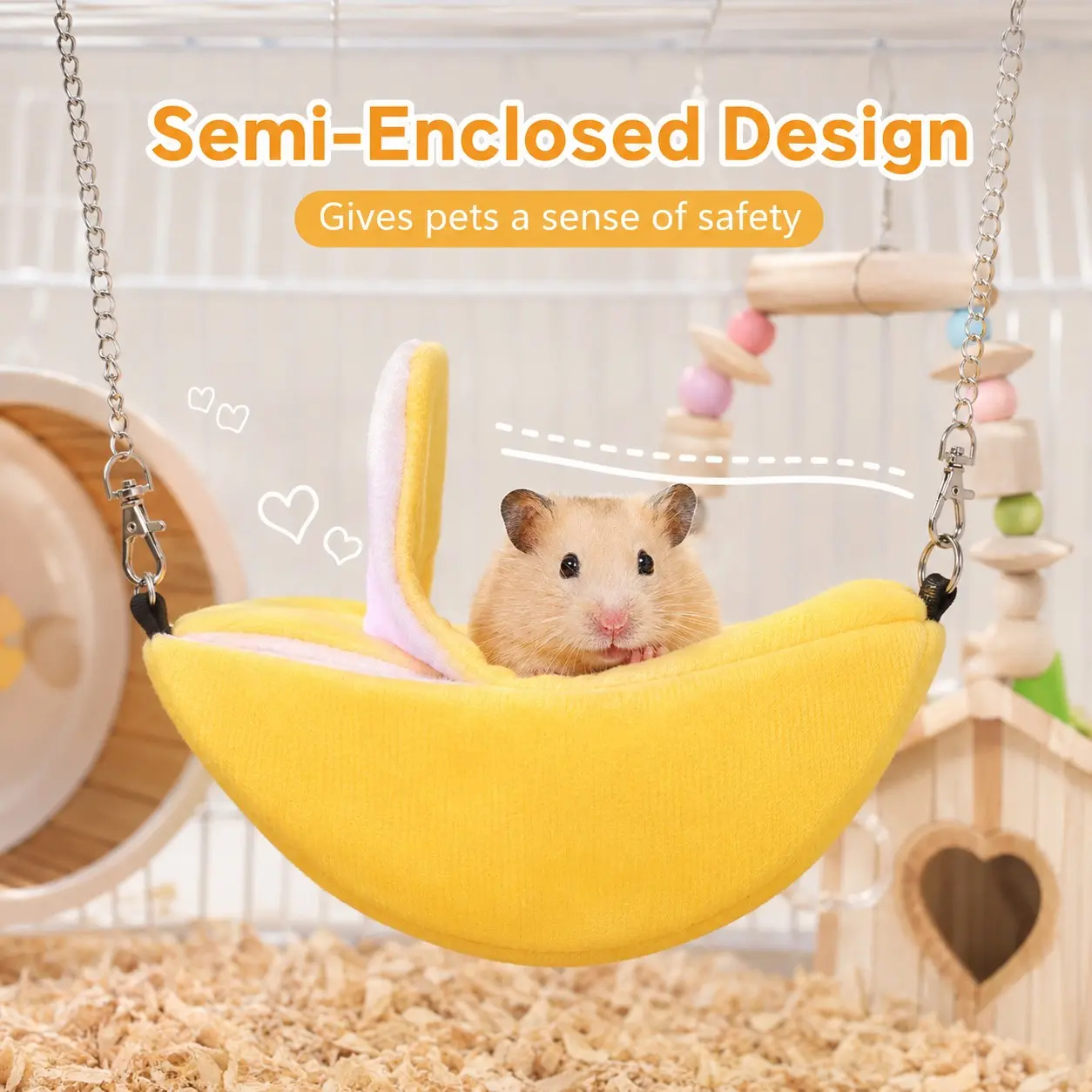 Banana Hamster Hammock Bed, Cozy Plush Pet Hideout, Portable Warm Cage Nest for Hamsters, Gerbils, Mice, and Guinea Pigs