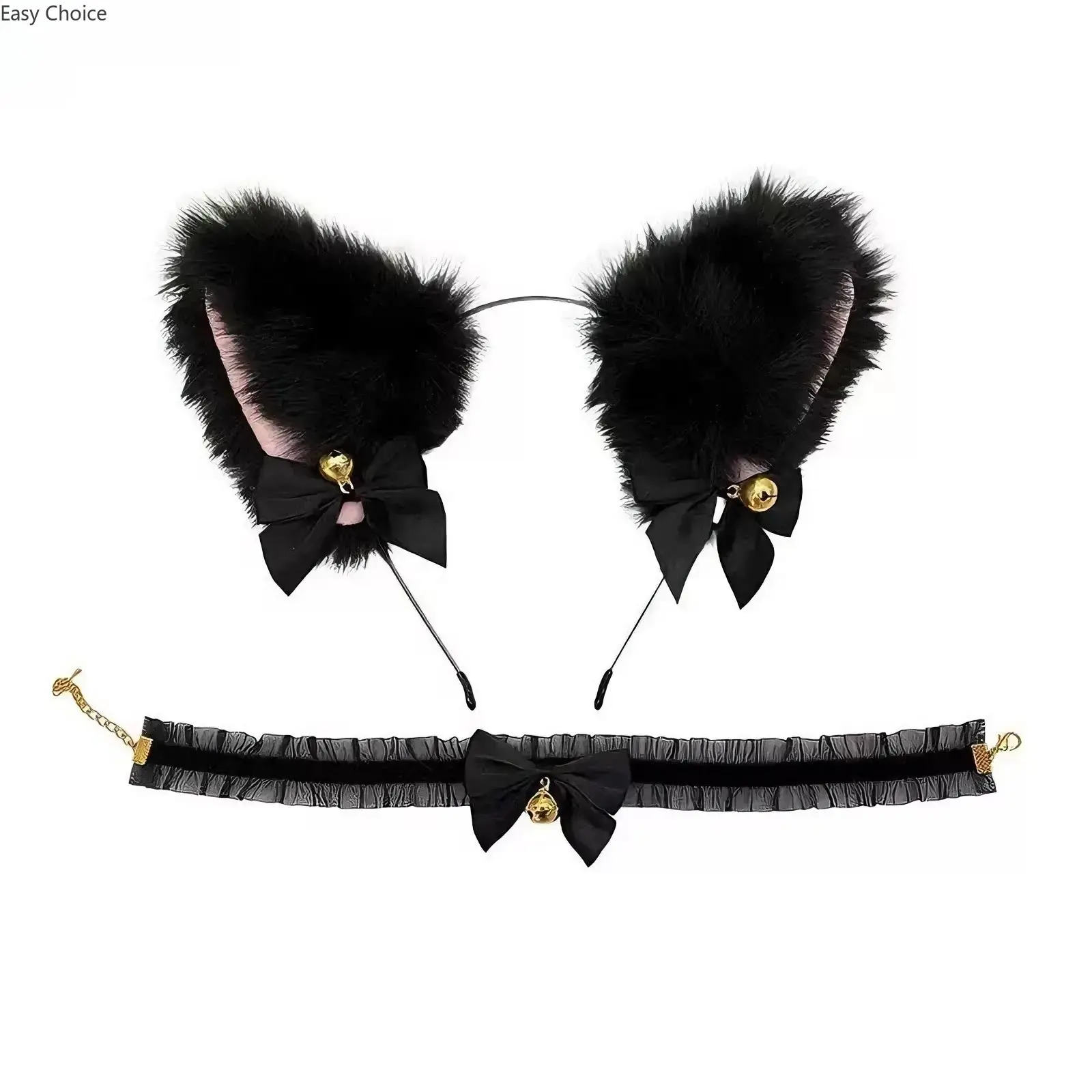 Women's Plush Cat‑Ear Headband & Choker Accessory Set, Fluffy Cute Kawaii Character‑Style Kit, Fun Cosplay Prop, Versatile Hair Accessory for Party, Festival, Costume‑Event & Themed‑Occasion Wear