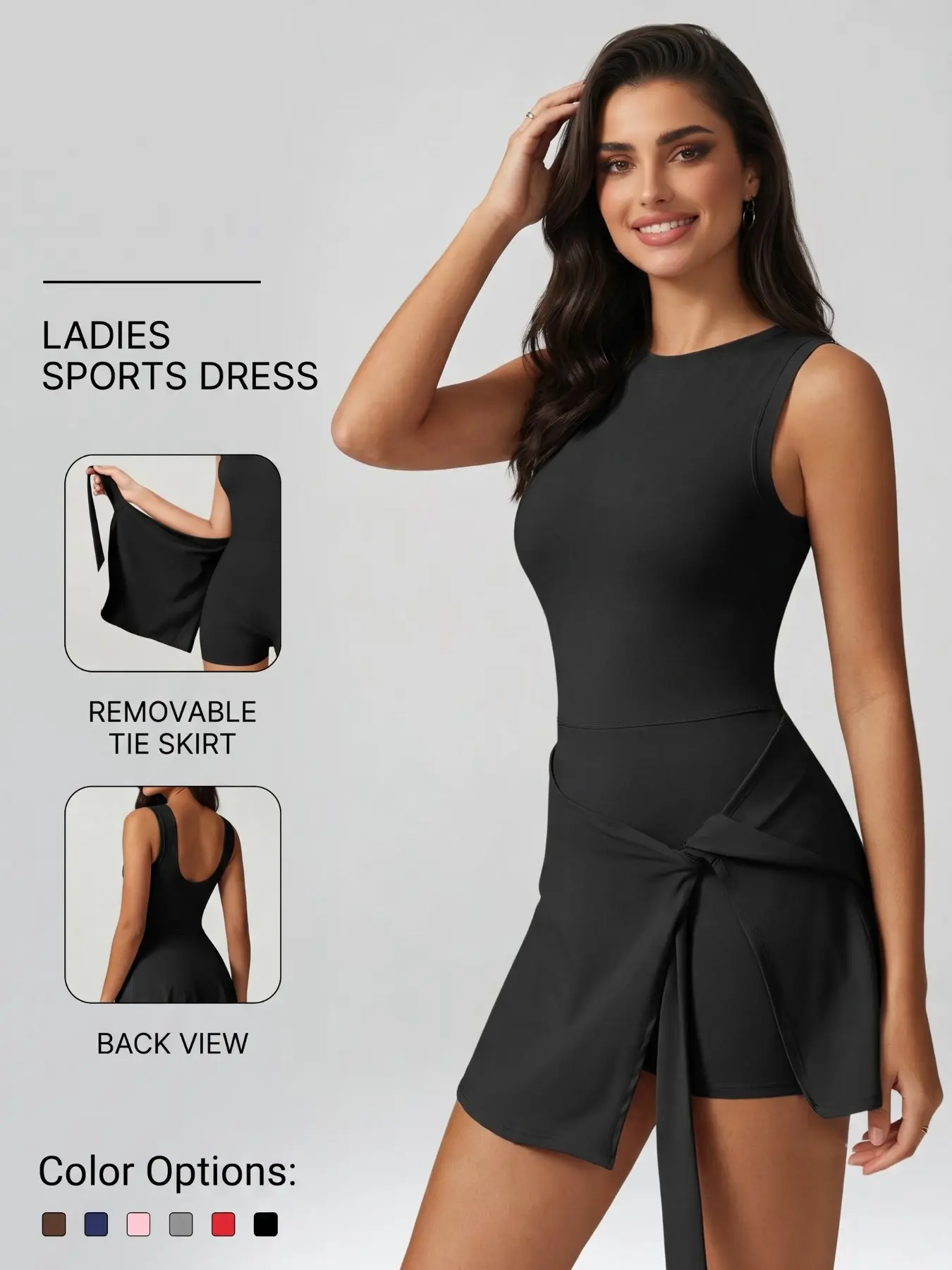 Women's Sporty Dress with Shorts, Detachable Tie, High Elasticity, Slim-Fitting, Yoga Running Pilates, Beach Daily Wear, Sleeveless Sports Dress, Yoga Active Dress