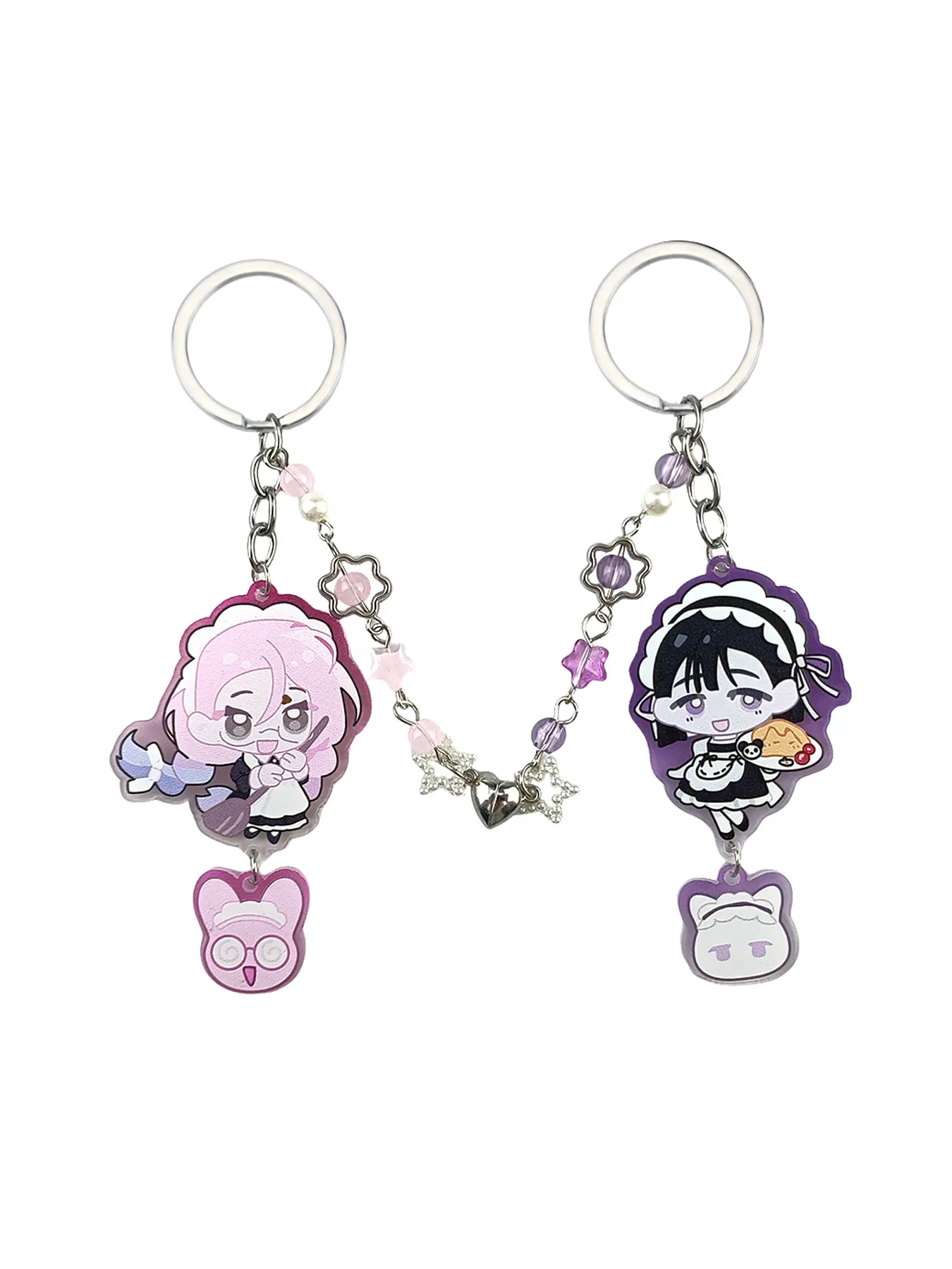 Alien Stage Anime Keychain, Cute Twin Acrylic Charm, Heart Star Chain, Student Backpack Accessory, Couple Gift, Anime Collectible, Matching Keychain Set