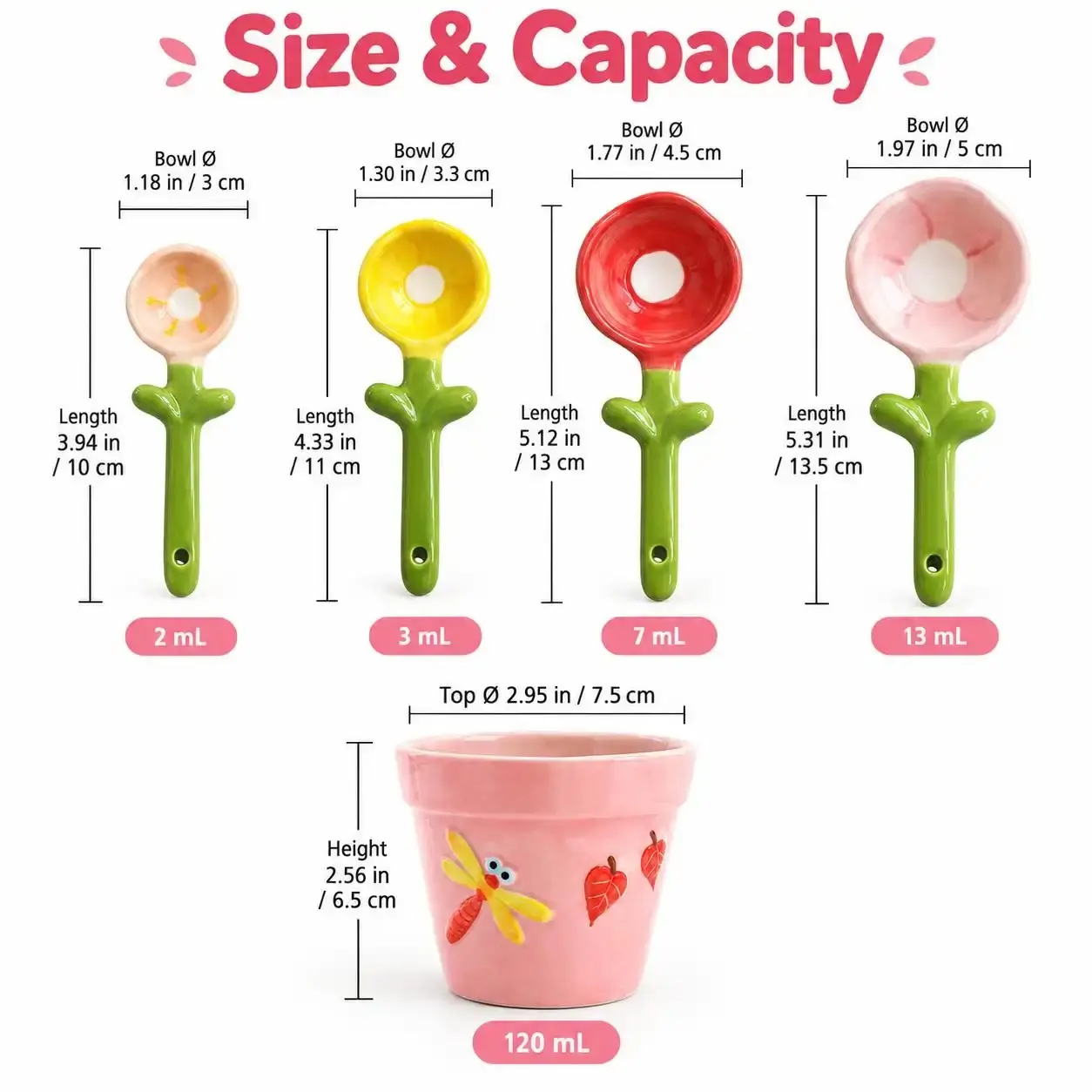 4 Piece Colorful Ceramic Flower Measuring Spoon Set with Storage Holder Cute Floral Kitchen Baking Cooking Spoons Set For Home Restaurant Daily Use