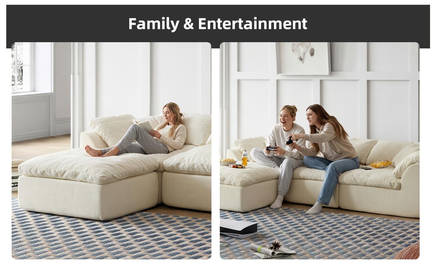[1/2 Packages]Cloud Sofa: Freely Combinable Modular L-shaped Sofa with No-frame Compression Design. Includes Ottoman. Made of Skin-friendly Chenille Fabric. Features Armrests and Can Be Converted into a Sofa Bed. No Assembly Required