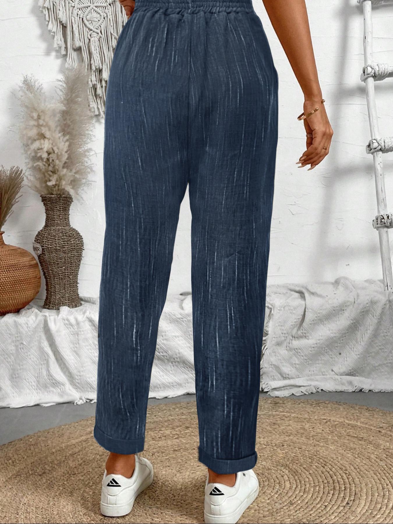 Women's Plain Pocket Drawstring Waist Straight Leg Pants, Casual Fashion Pants, Casual Comfy Trousers for Daily Wear, Ladies Bottoms for All Seasons