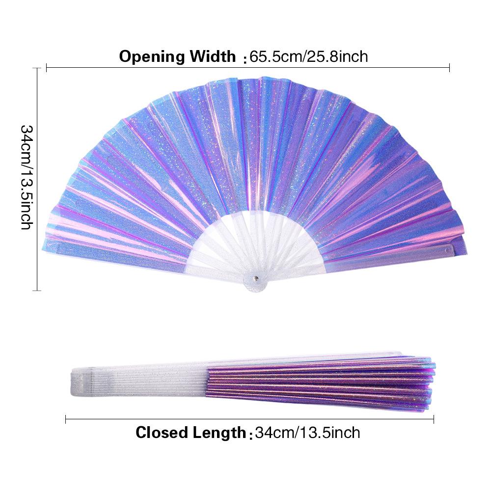 13-Inch 4D printing Neon Birthday Party Fan Blue/Silver/Rainbow/Pink/Black Glow Neon Holo graphic Hand Fan with Water-Resistant, Sweat-Proof Coating Perfect for Music Festivals, Nightclubs, Raves, Outdoor Parties & Hot Weather Events (Vibrant Neon Style)
