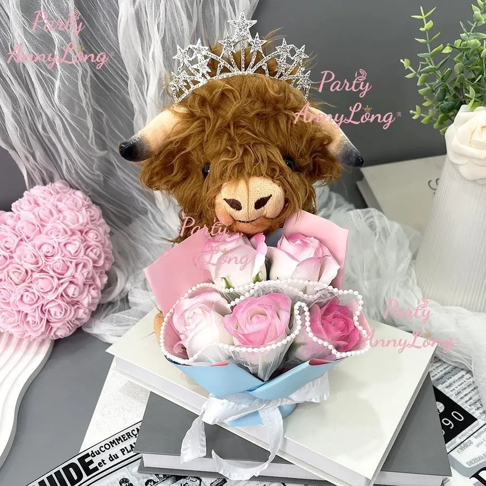 Lgbtq+ Pride Highland Cow Plush Toy with Rose, Limited Edition Gift Supporting Lgbtq+ Youth, Exclusive Purchase Opportunity! Beautiful Rose