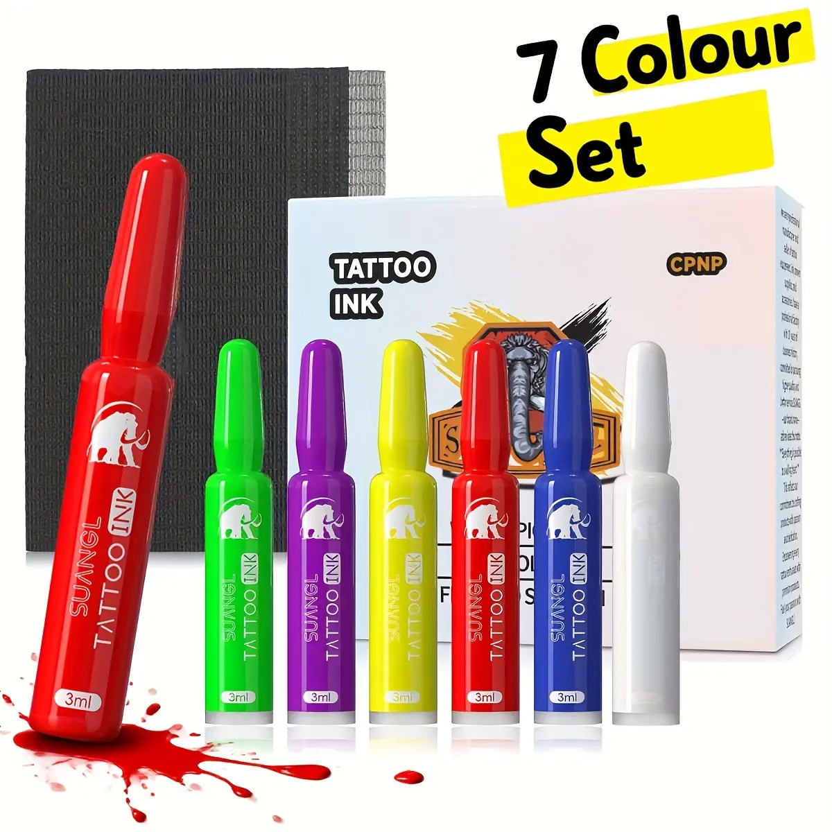 7-Color Professional Tattoo Ink Set, 0.1 oz (3 ml) Dynamic High-Quality Pigment Ink, Premium Body Art Supplies for Tattoo Studios & Professionals