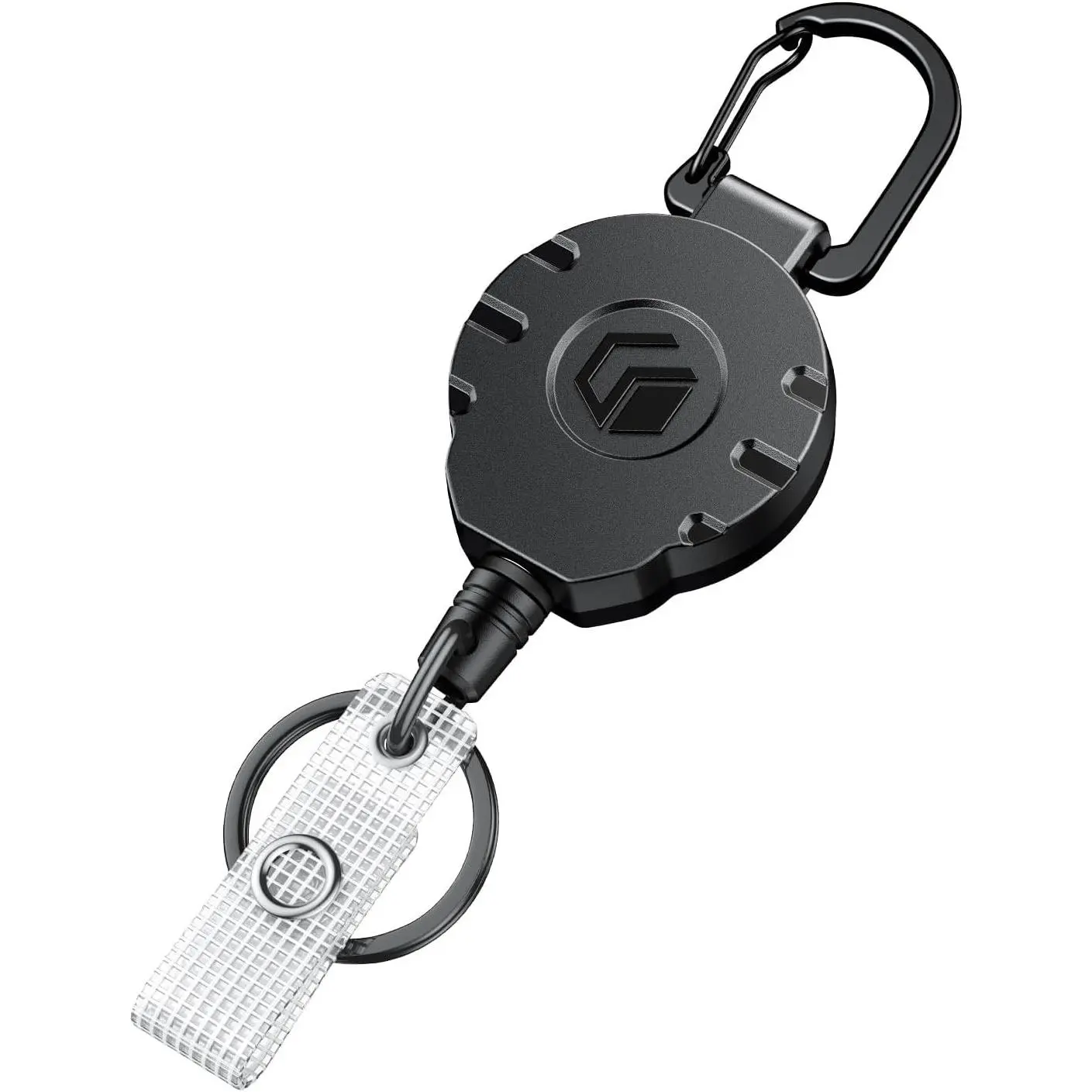 Heavy Duty Retractable Badge Reel Keychain with Carabiner Clip, Tactical ID Badge Holder, Stainless Steel Spring Coil, 31.5 Inch Steel Wire Rope, Key Ring, 8 oz