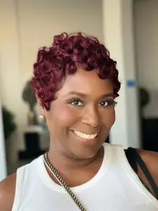 short curly pixie cut wig black color wig 99J brown color pixie cut wig human hair wig  for women daily party cosplay use human hair wig pixie wig