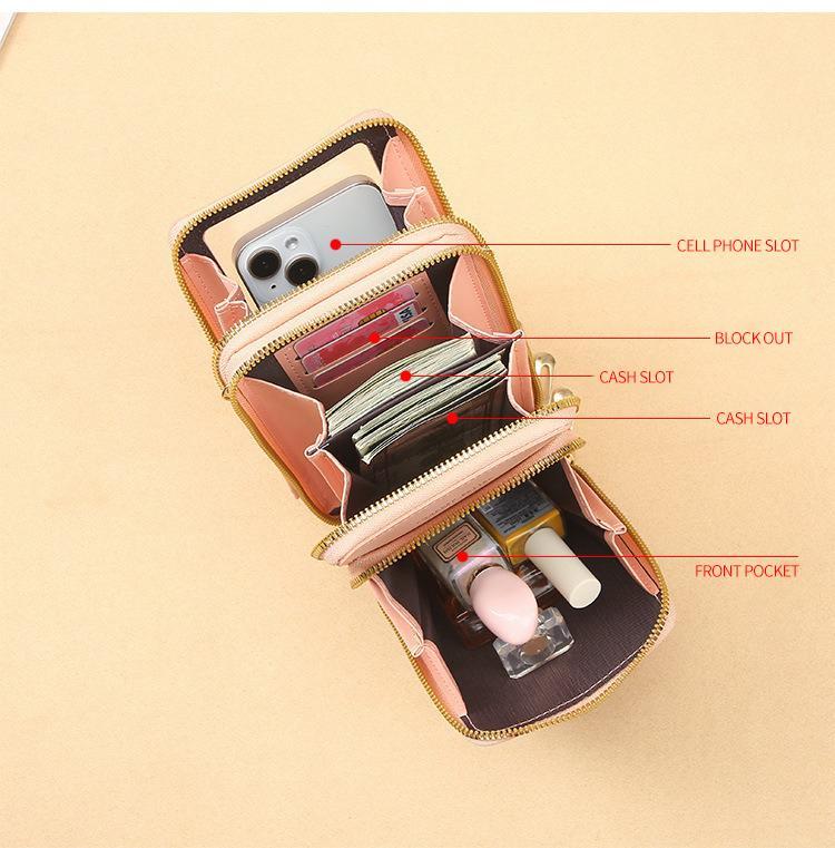 Women’s Solid Color Triple Compartment Wallet Crossbody Bag PU Leather Phone Pouch Touch Screen Window Multi Layer Pockets Shoulder Strap Everyday Travel Use