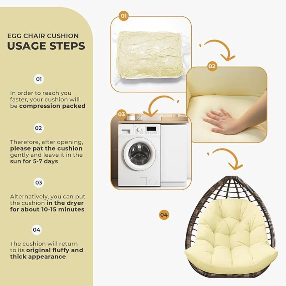 DANGHOOGY Egg Chair Cushion, Hammock Swing Chair Cushion, Waterproof Soft Comfy Hanging Basket Seat Pads Back Cushion, Thicken Hanging Egg Chair Cushion, 35x47 Inches (Beige)