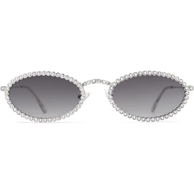 Trendy Y2K Oval Bling Rhinestone Sunglasses for Women,Small |   Skinny Disco Styles Metal Frames and Temples,Adjustable Nose Pads.UV protection PC Lenses,Ideal for Driving and All Sports