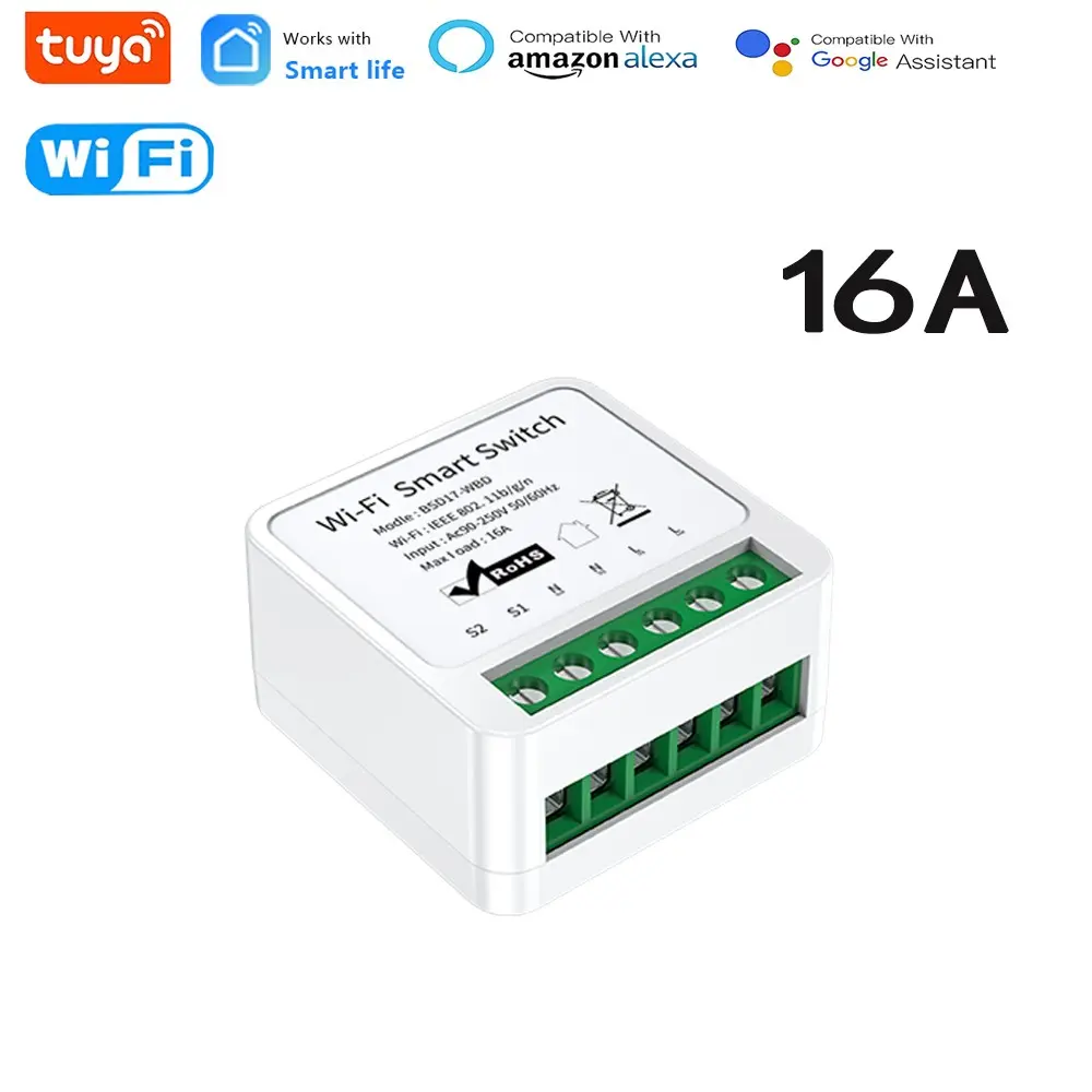 Tuya WiFi Mini Smart Switch, 16a Relay Light Control, Dual Control, DIY Mode, Remote Control, Timer, Smart Home Automation, Voice Smart Control, Compatible with Alexa, Google Home