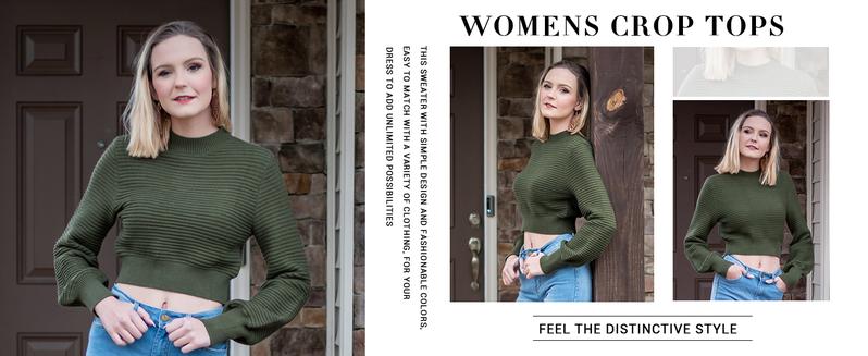 Saodimallsu Womens Sexy Crew Neck Cropped Sweaters Ribbed Knit Long Sleeve Crop Tops Pullover